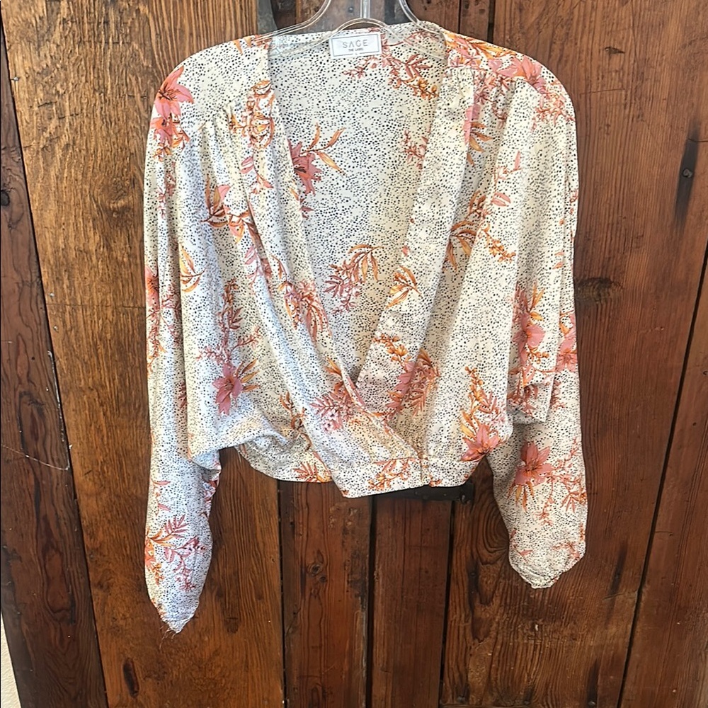 Sage Orange Wrap Crop Blouse